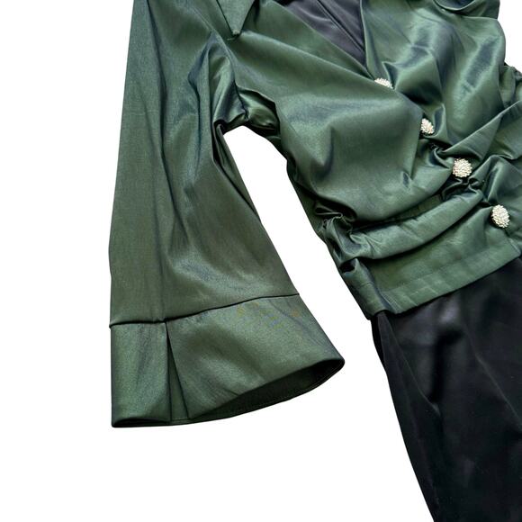 J R Nites Green Taffeta Black Satin Evening Dress 16W Mother of the Bride - Picture 13 of 15